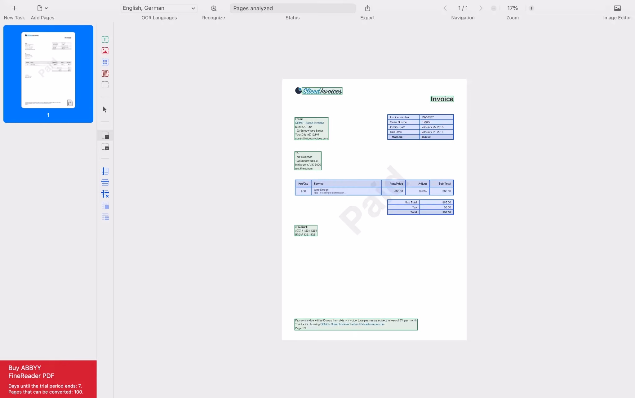 ABBYY FineReader data extraction output view