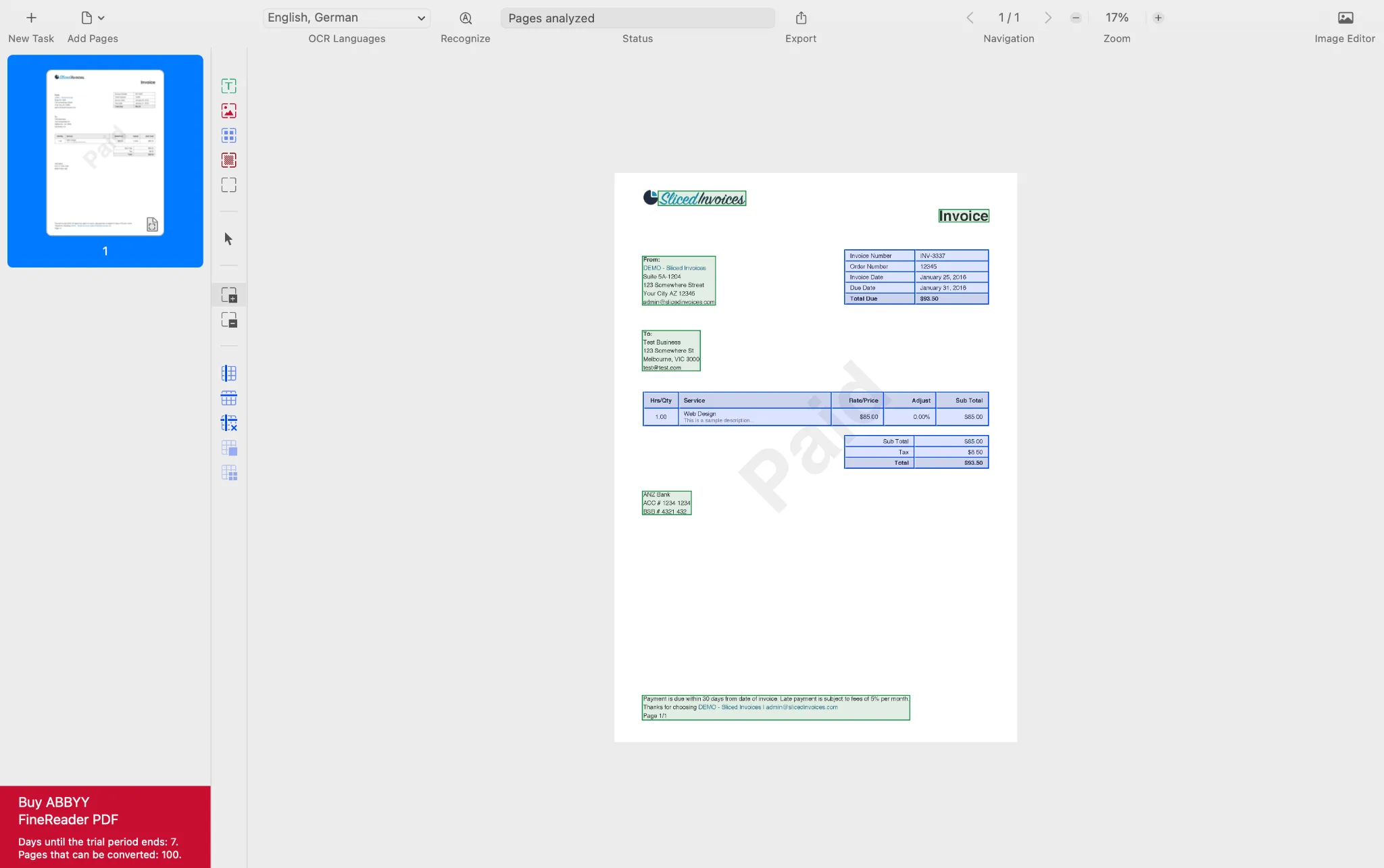 Vue de sortie d'extraction ABBYY FineReader