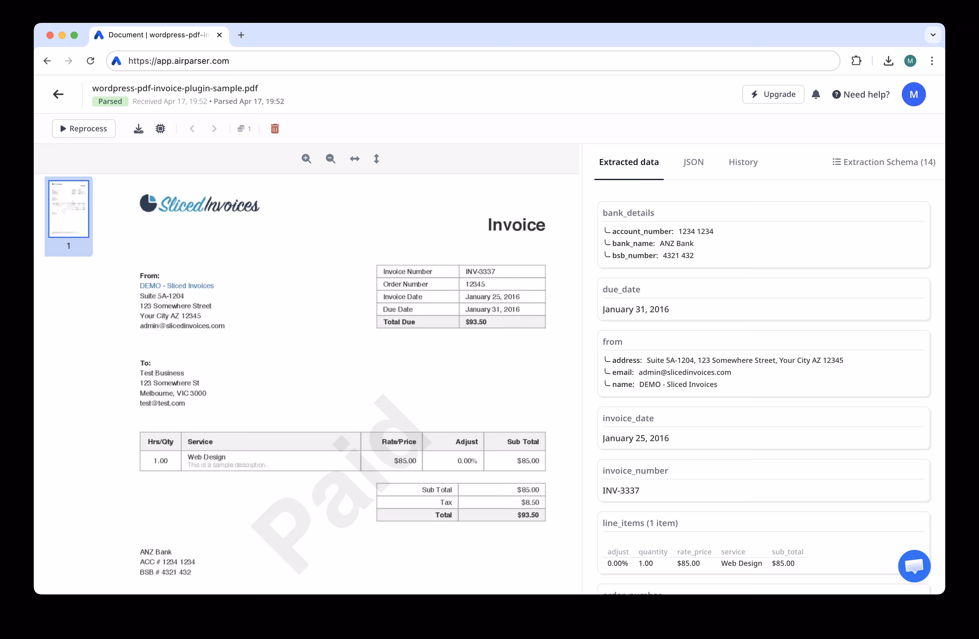 Airparser Extraction Page