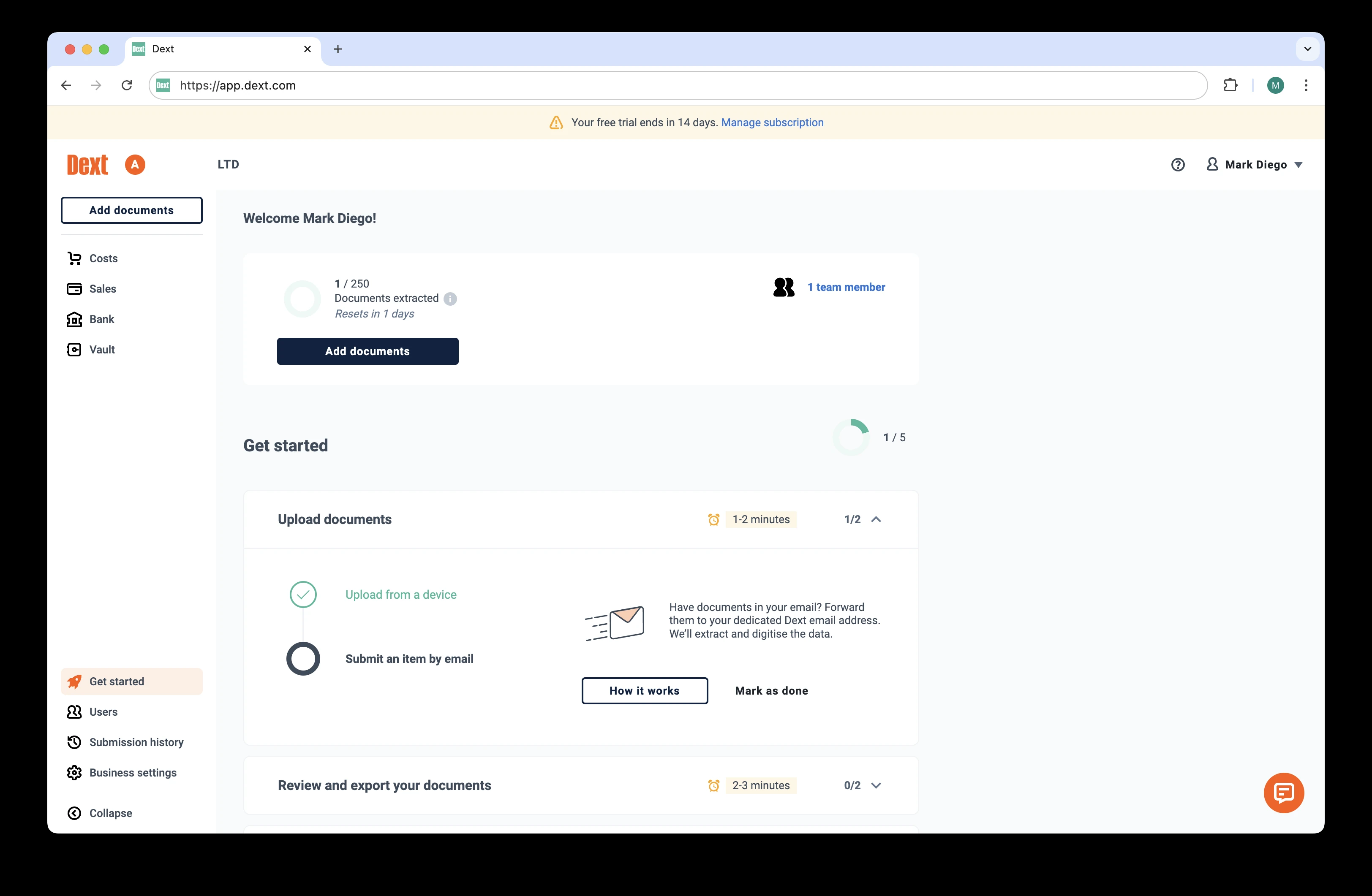 Dext Haupt-Dashboard
