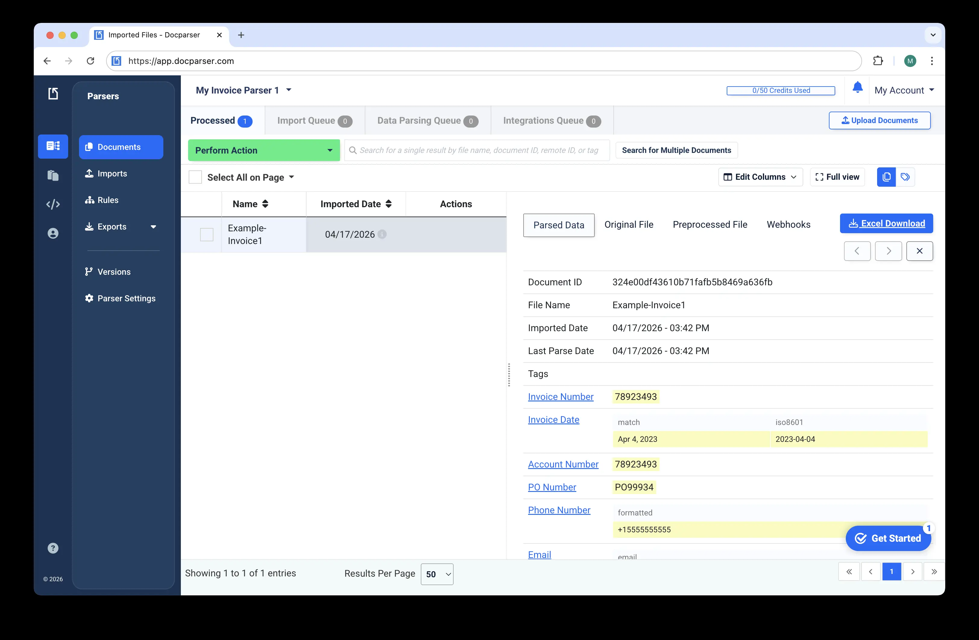 Docparser extraction page