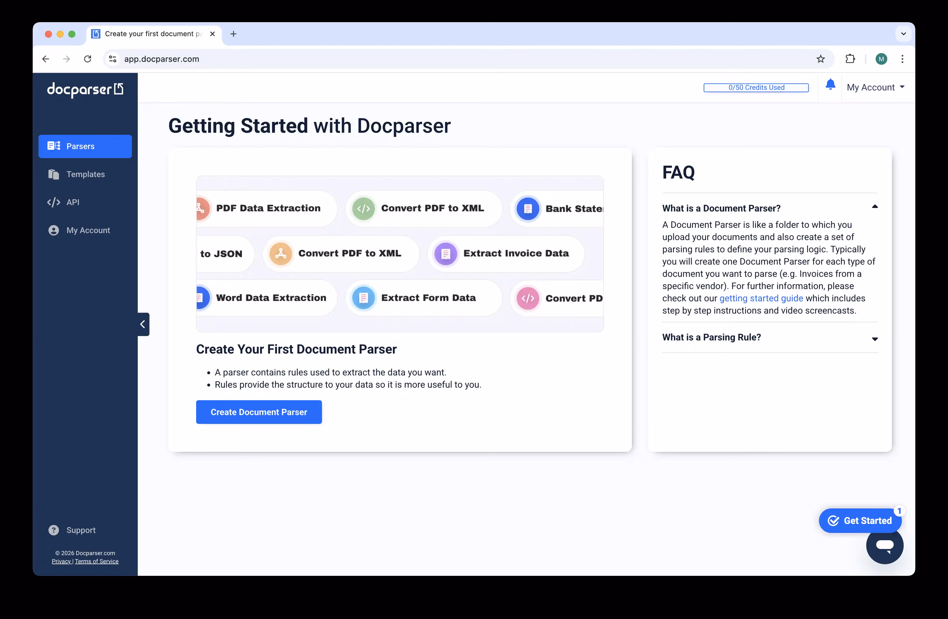 Tableau de bord Docparser