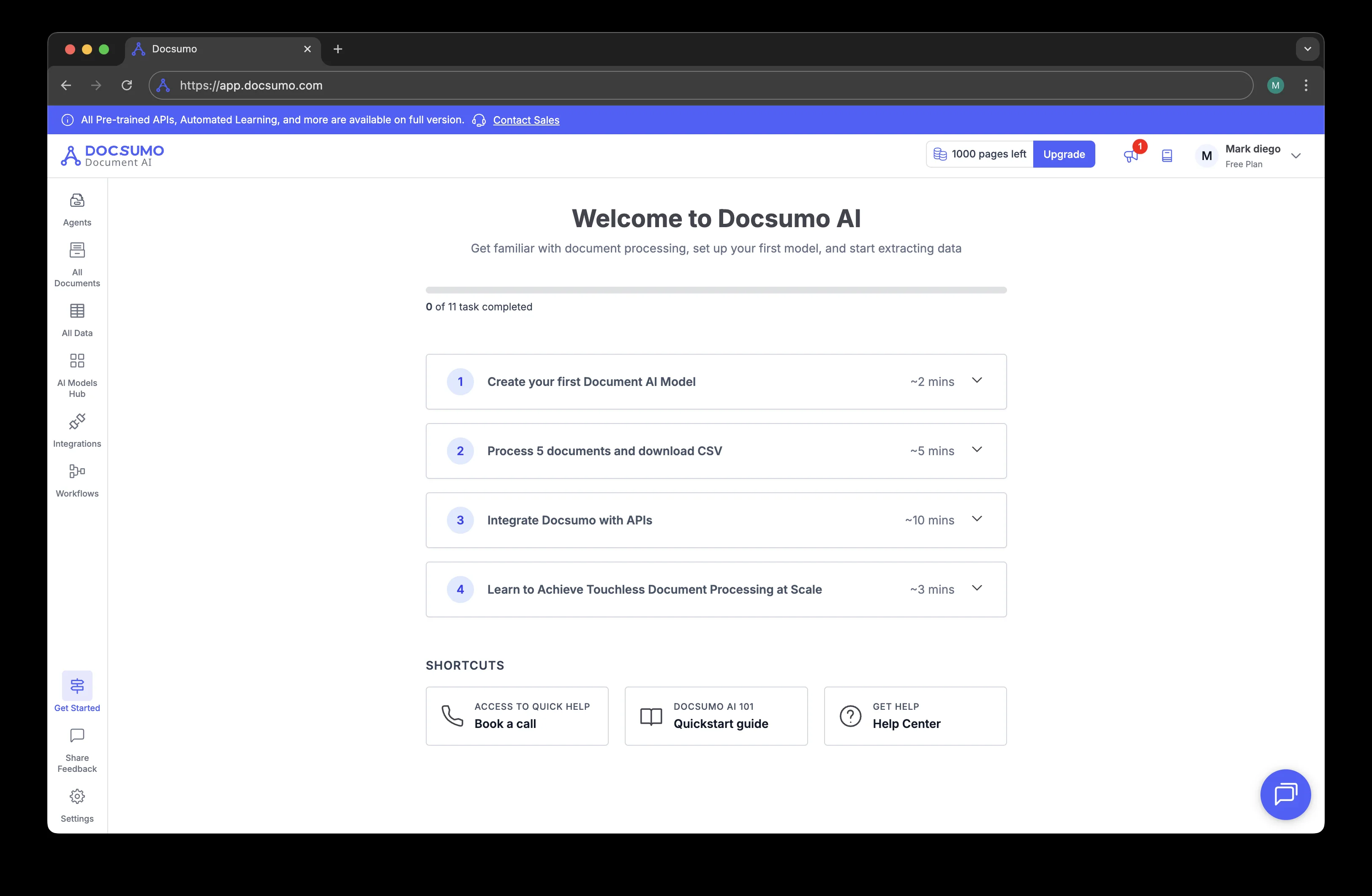 Docsumo Haupt-Dashboard-Interface Überblick
