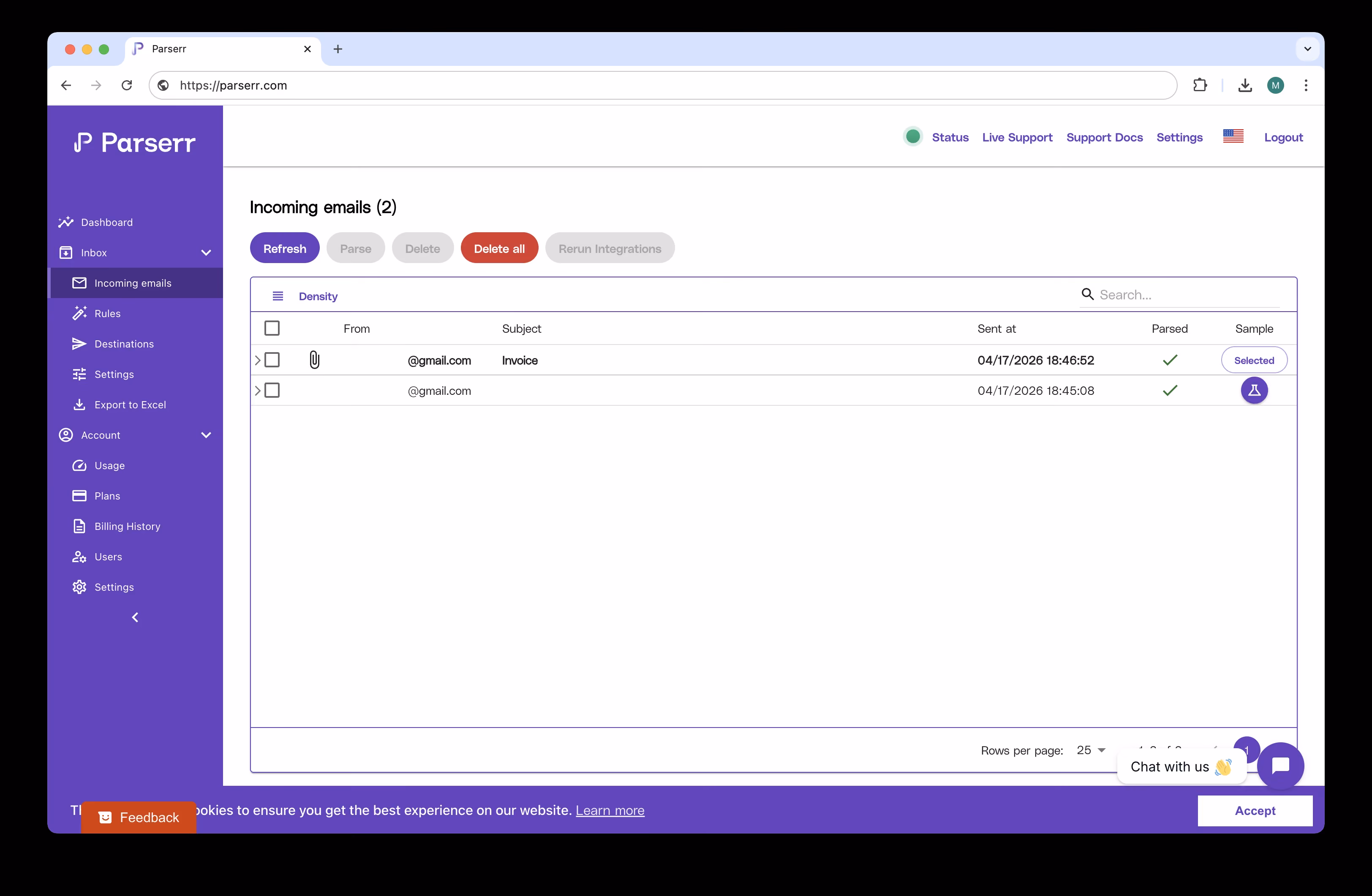 Parserr – Extraction de données depuis les e-mails entrants