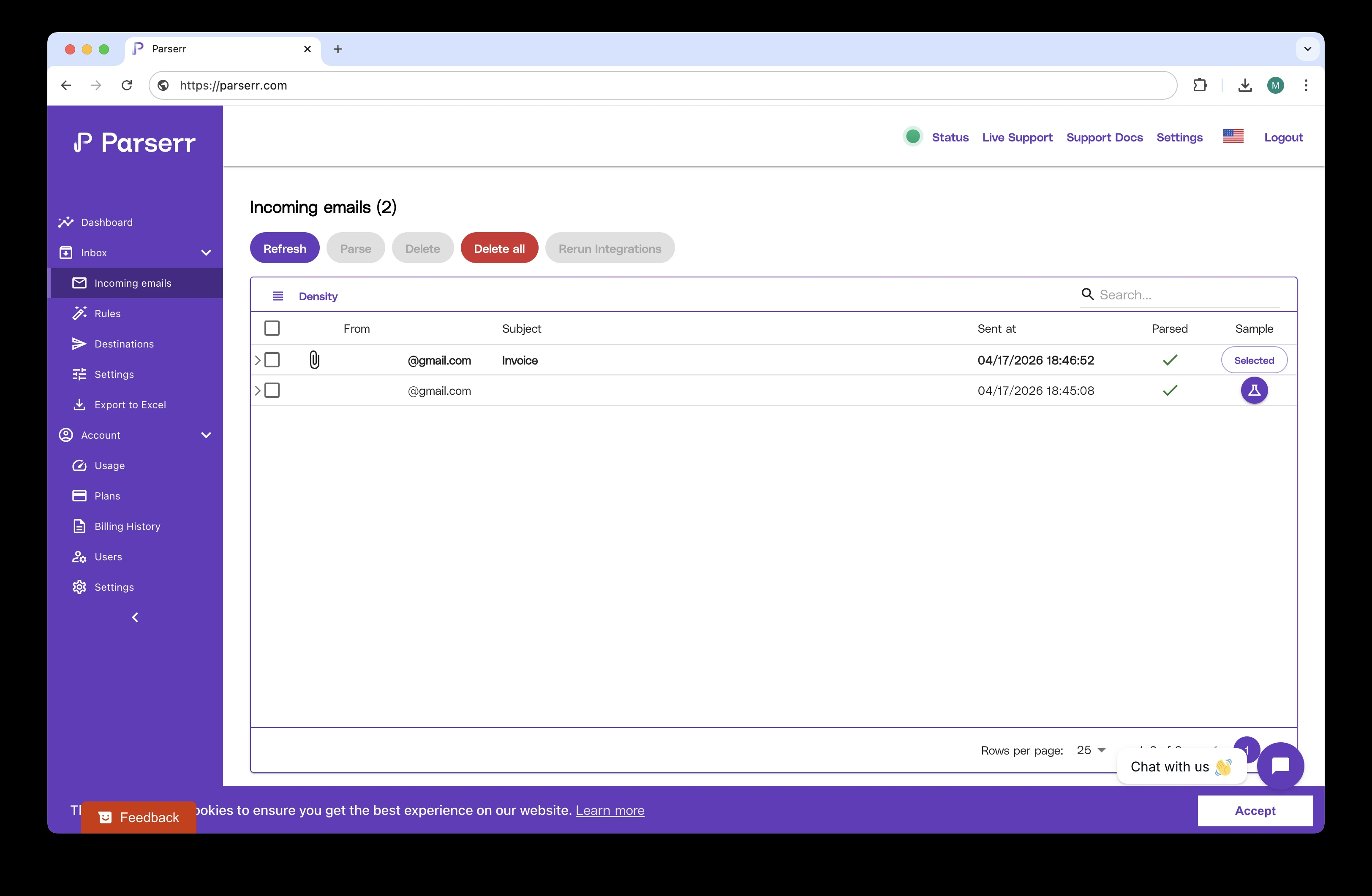 Parserr – Data extraction from incoming emails