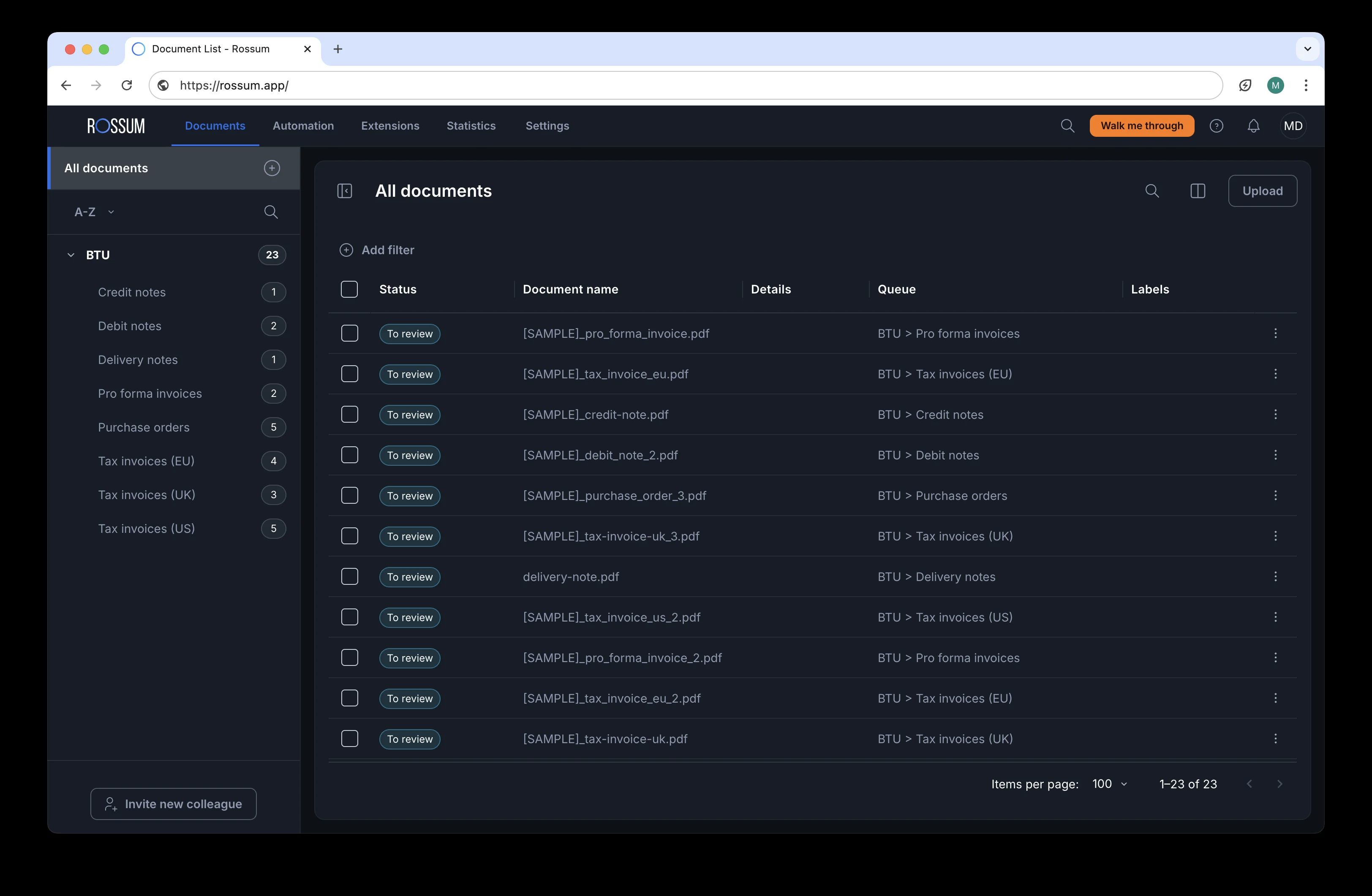 Rossum Dashboard