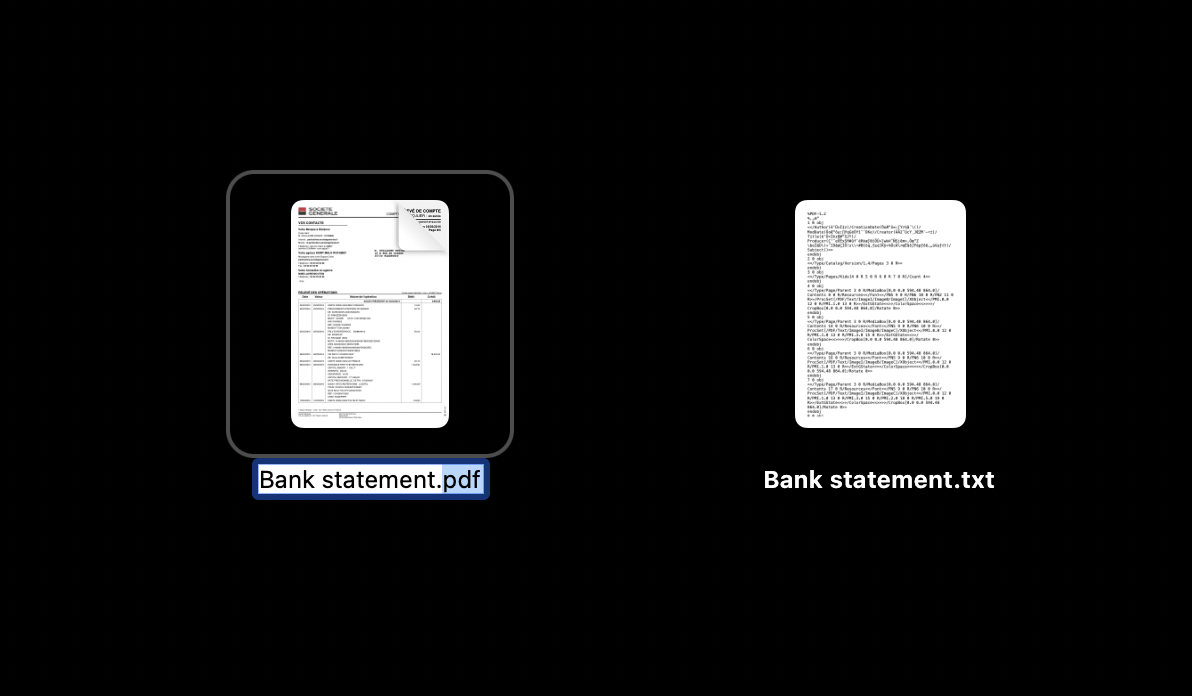 Version brute d'un PDF ouverte en texte : polices, compressions, couches EOF