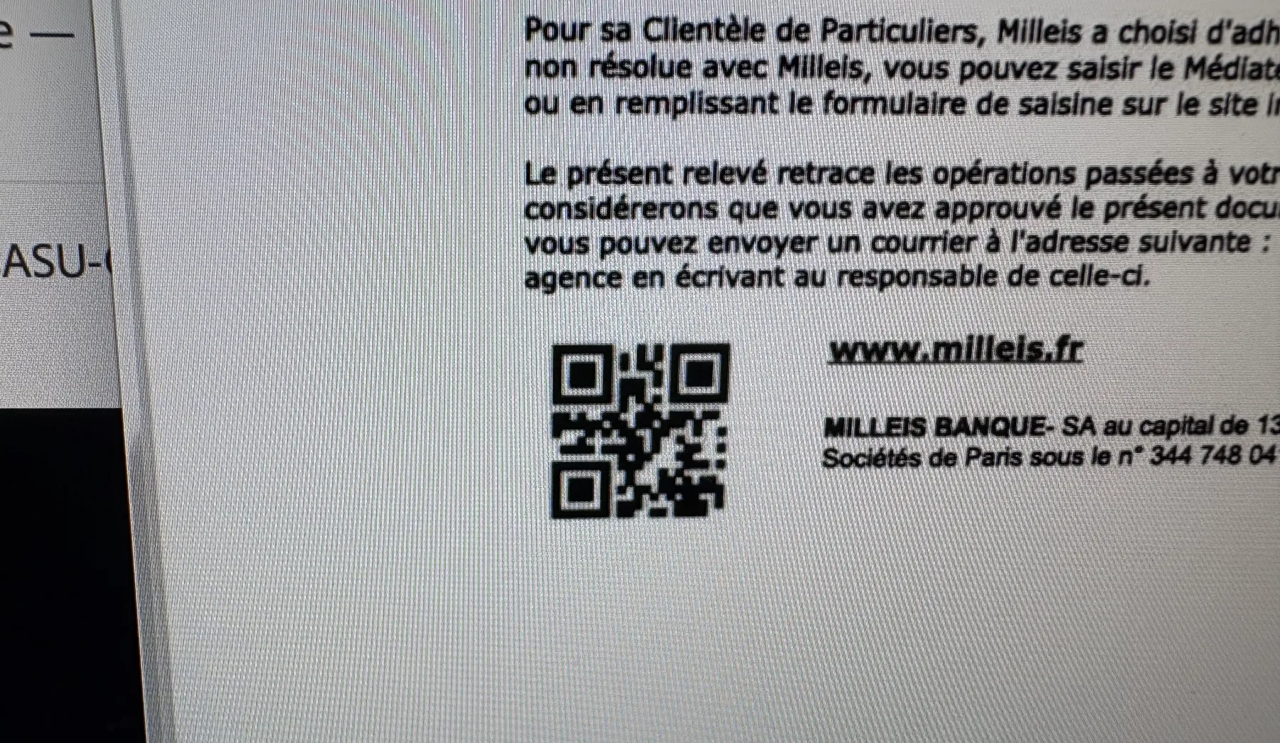 Datamatrix 2D-DOC imprimé sur un relevé de compte