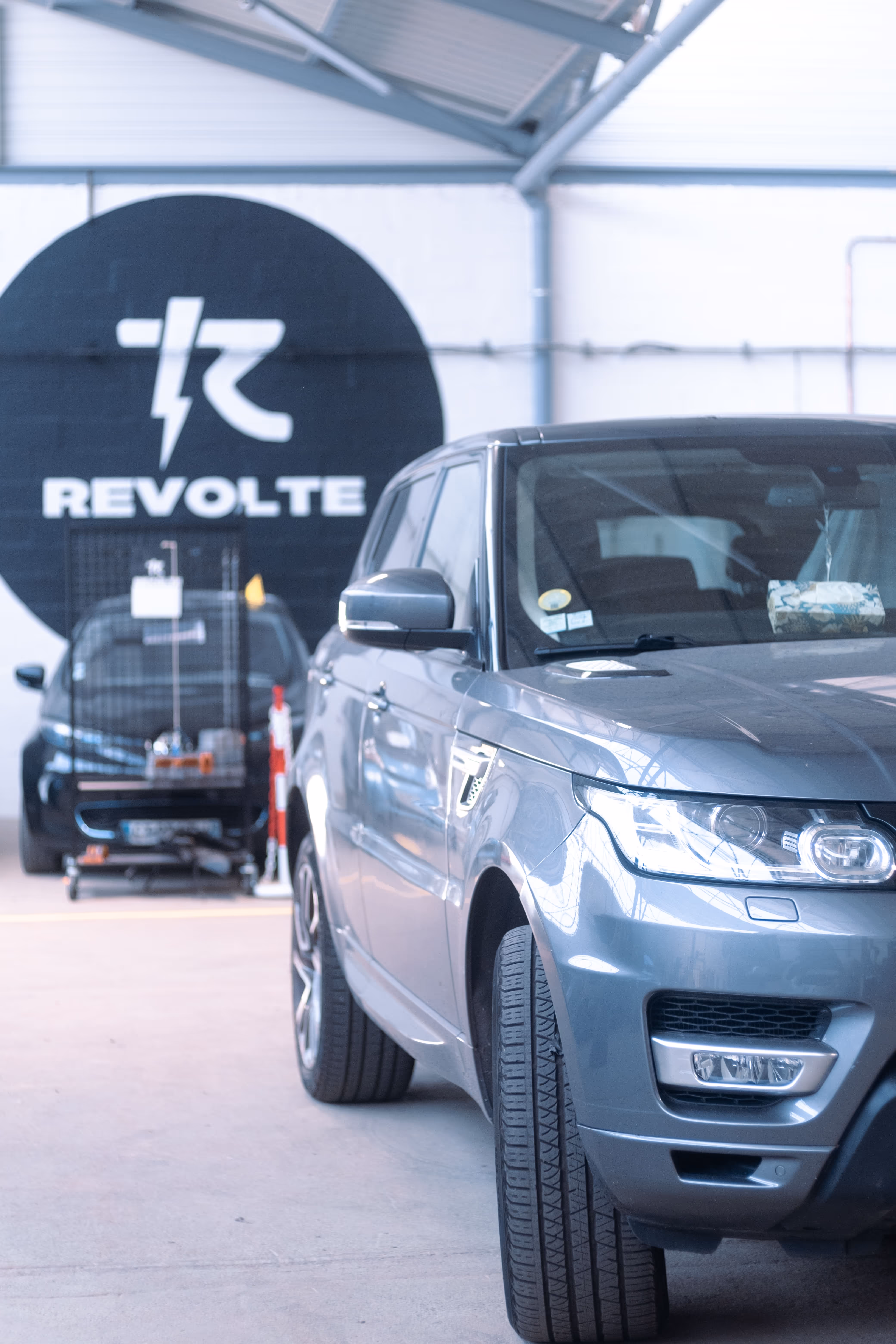 Range Rover Hybrid in a Revolte repair garage