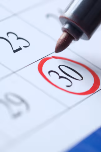 Red marker circling the 30th date on a calendar