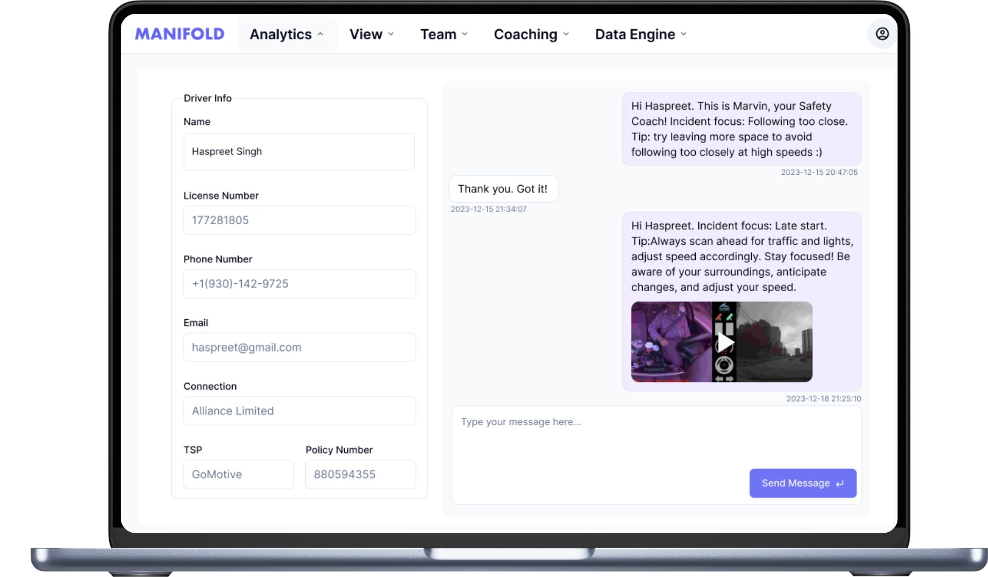 An image showing personalized driver coaching
