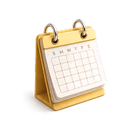 Yellow desk calendar with blank weekly grid and metal rings on top.