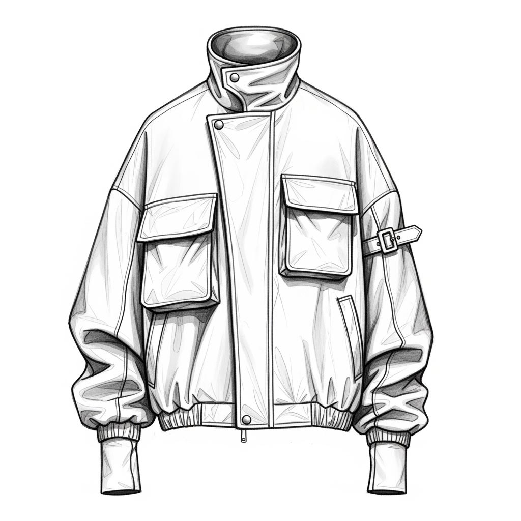 A digital fashion concept featuring oversized coral and purple techwear hoodies, tactical pockets, cargo pants, and white high-top sneakers. Perfect for cyberpunk and streetwear lovers.

