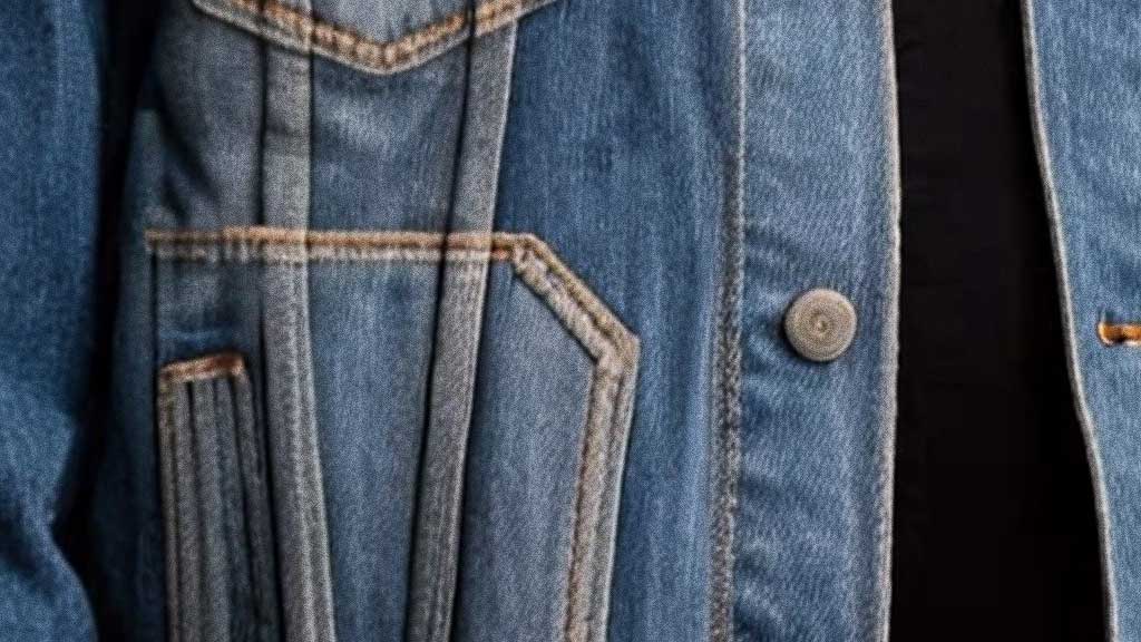 an upscaled image of a denim jacket from close-up. Showing the power of the upscaler tool from The Fabricant Intelligent Tools