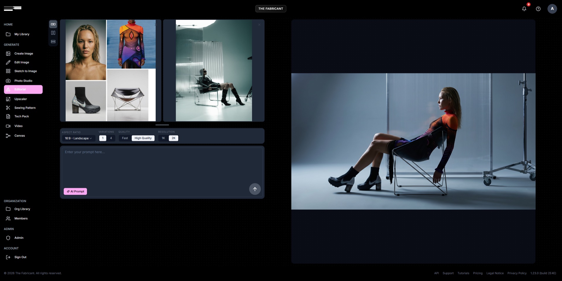 The Fabricant Photo Studio generating on-model campaign imagery from the design file