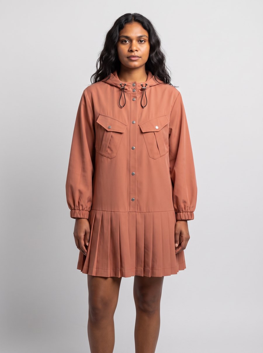 On-model image of the terracotta dress