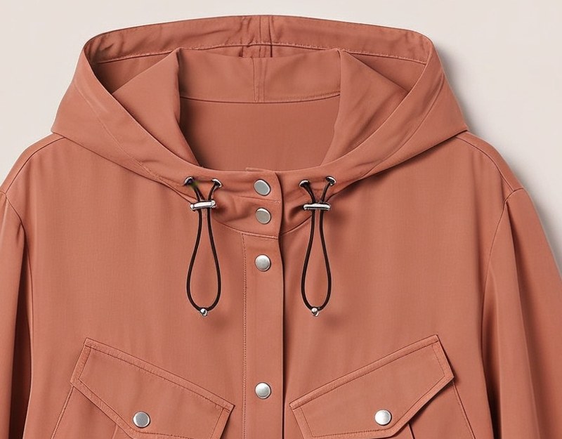 Close-up of the hood and drawstring fabric