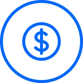 Blue dollar sign icon inside a blue circle on white background.