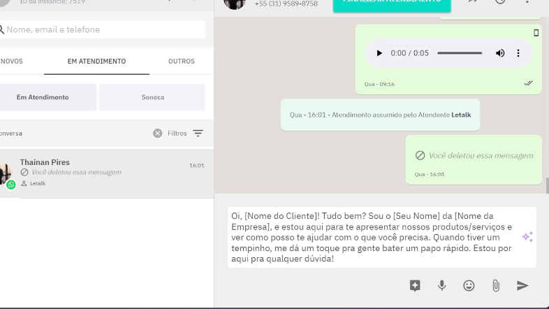 Gif sobre a utilização da IA da Letalk em ajustes de texto.