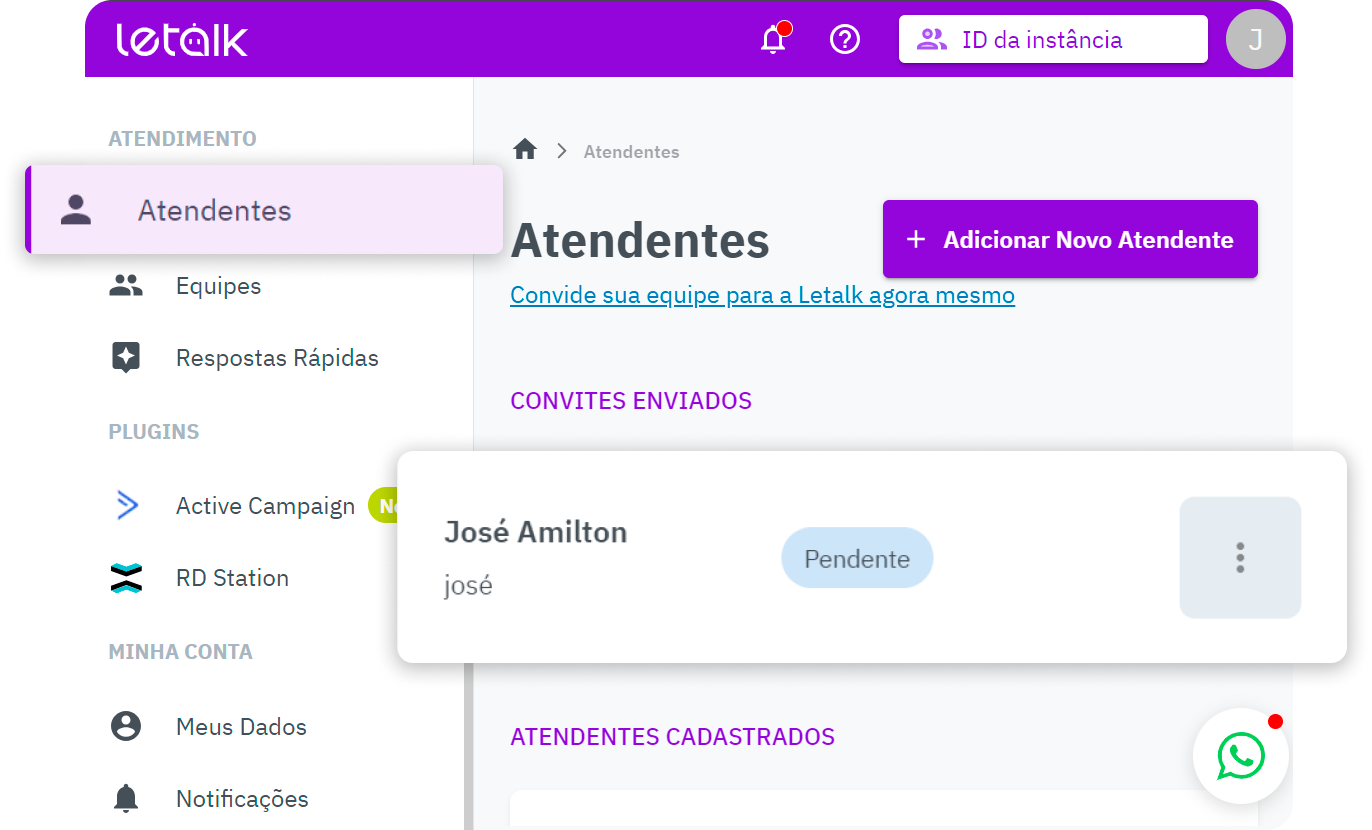 Imagem da interface da Letalk, área de atendentes.