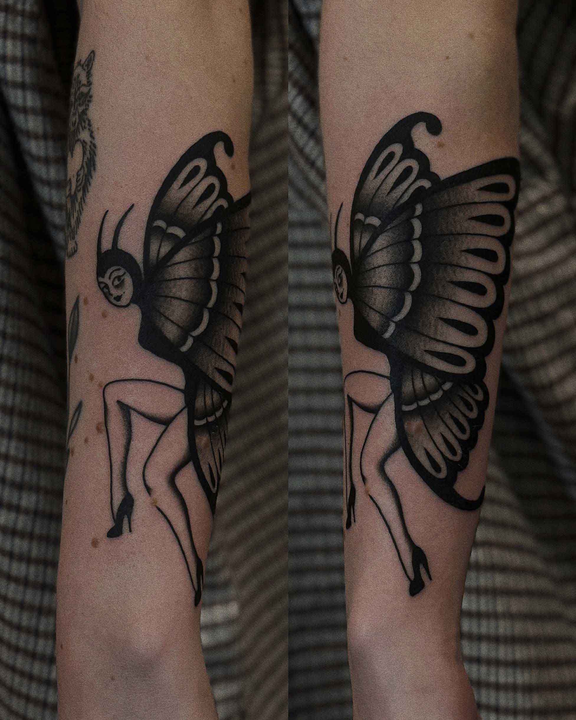 Traditional Butterfly lady tattoo
