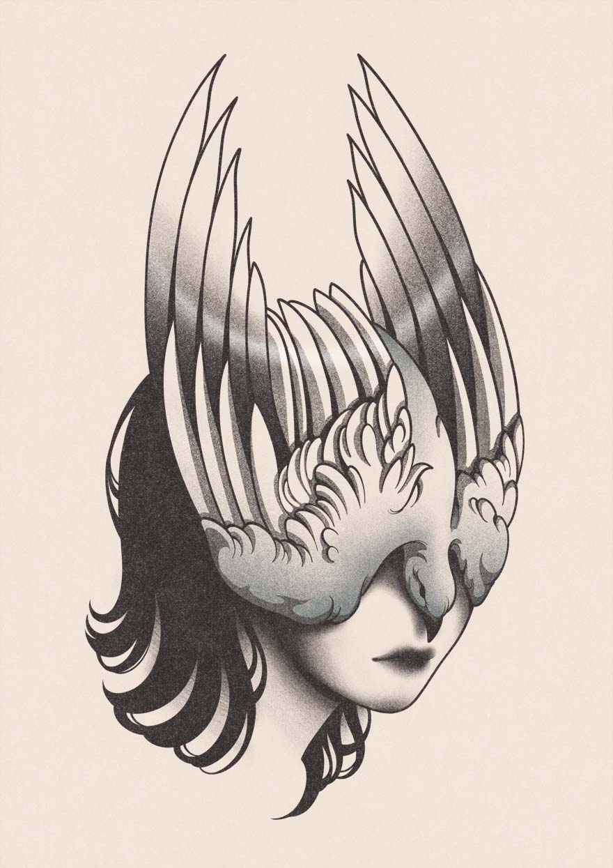 Detailed tattoo design of a harpie bird