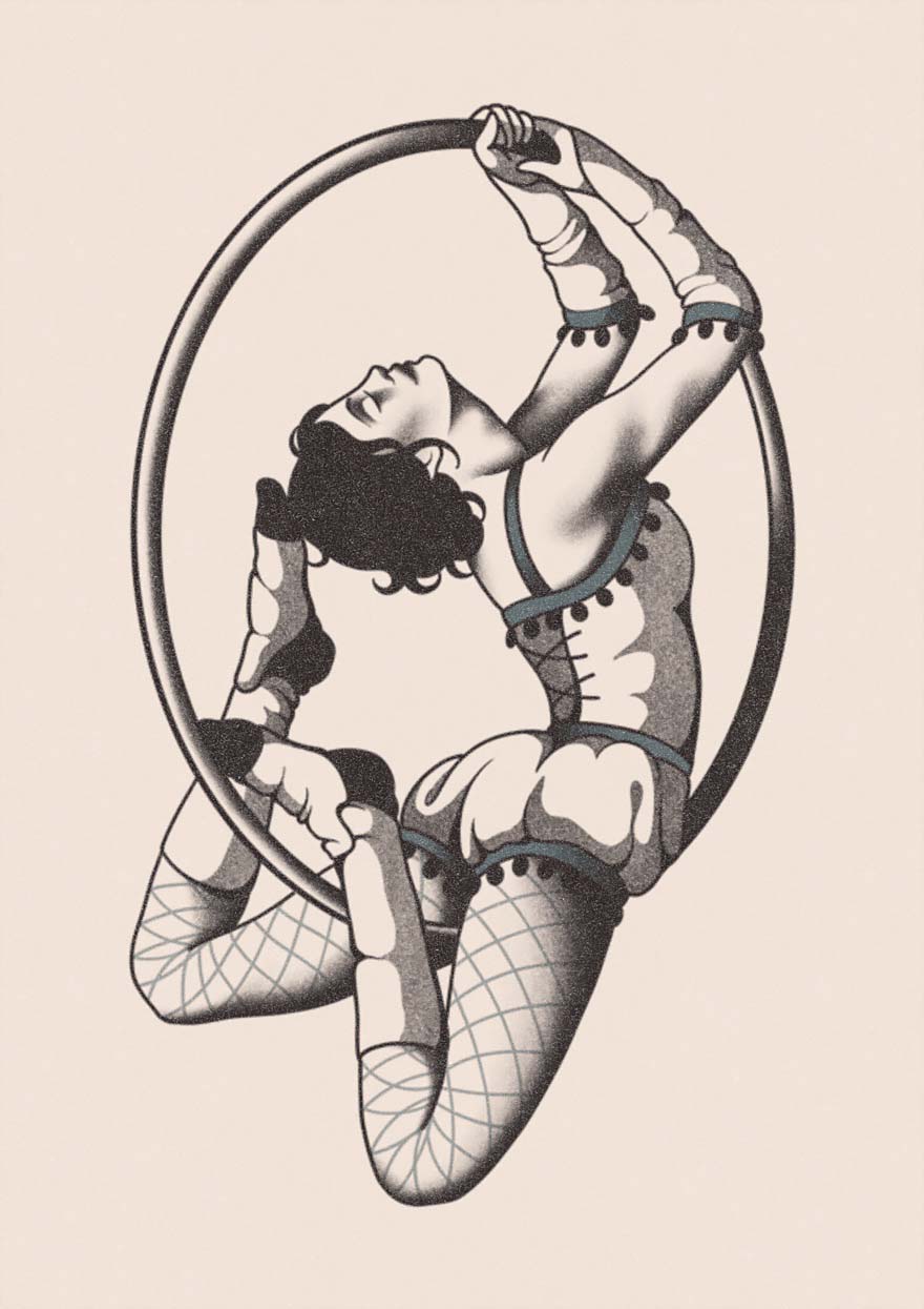 Vintage inspired tattoo design of a circus lady