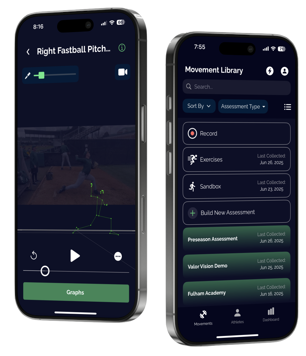 valor app screens on phones
