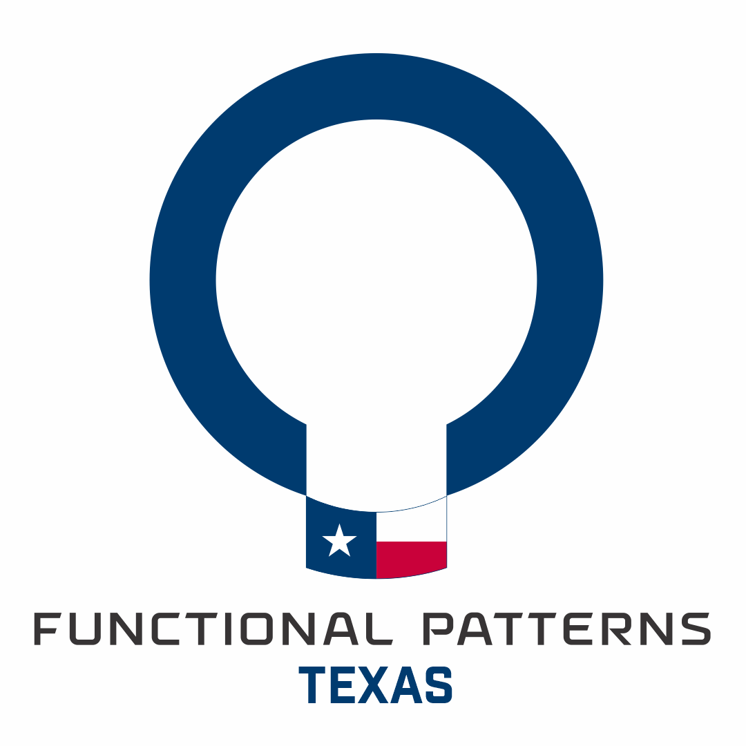 Functional Patterns Texas logo with a circular blue emblem featuring a section of the Texas flag and the text 'FUNCTIONAL PATTERNS TEXAS' below it.