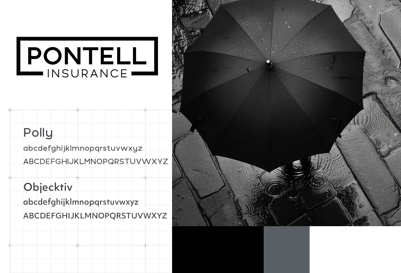 Developed a clean, modern typographic logo that balances professionalism with approachability. The bold sans-serif typeface conveys stability and trust, while the box serves as an abstract umbrella representing Pontell’s wide range of insurance coverage.