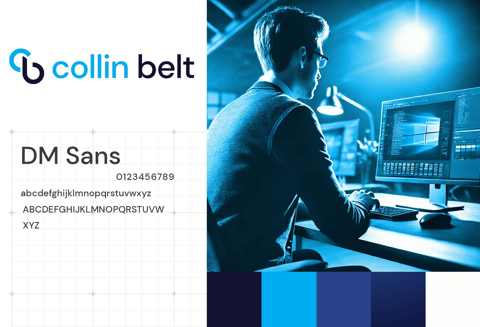Collin Belt is founder of Belt Creative. I was inspired by that logo to create his personal brand. The "b" was softened for an approachable feel, while the "c" was integrated above, rotated and clipped to resemble a rising sun to symbolize energy and growth.