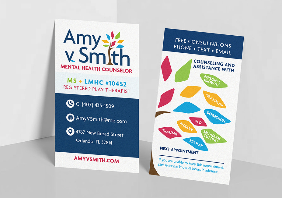 Amy specializes in eight distinct practice areas, so the identity needed to reflect both breadth and humanity. The personalized brand took shape as an abstract tree, with eight hand-drawn leaves representing each area of focus, grounding her practice in warmth and growth.