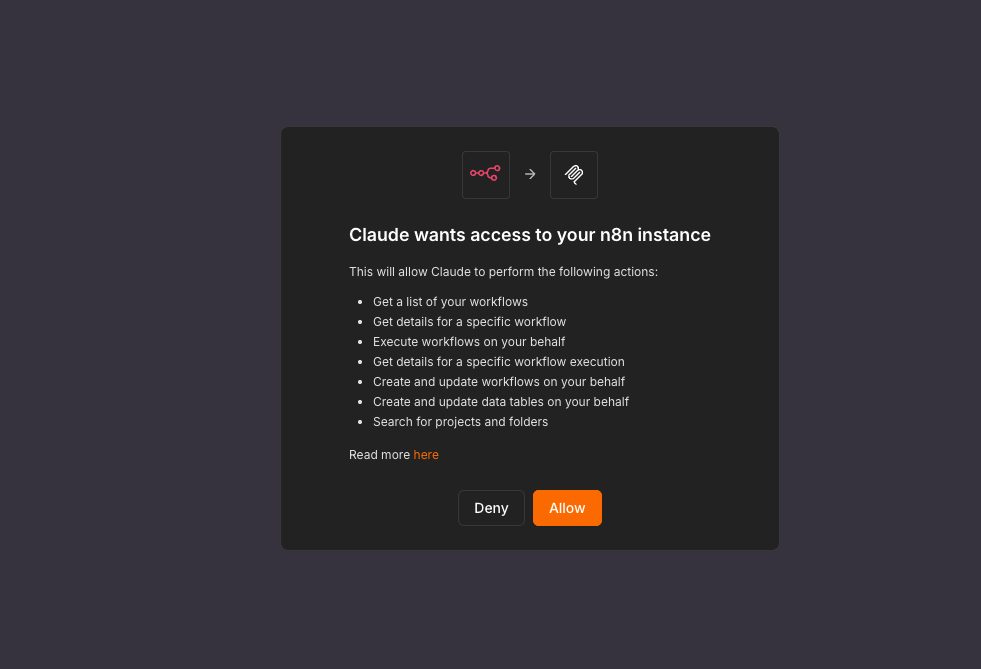 Claude connector directory showing the n8n connector listed and active