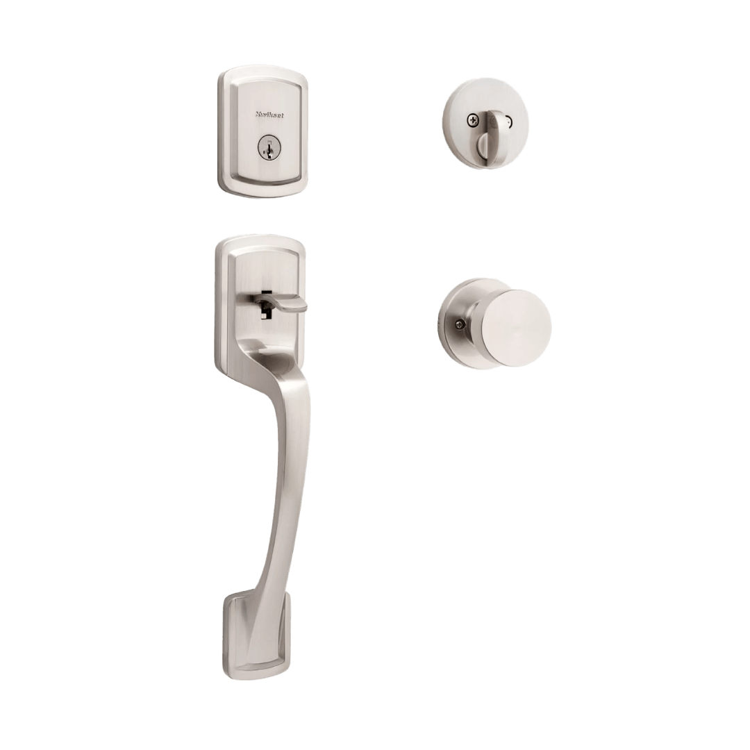 Prague Handleset with Pismo Knob - Deadbolt Keyed One Side with SmartKey