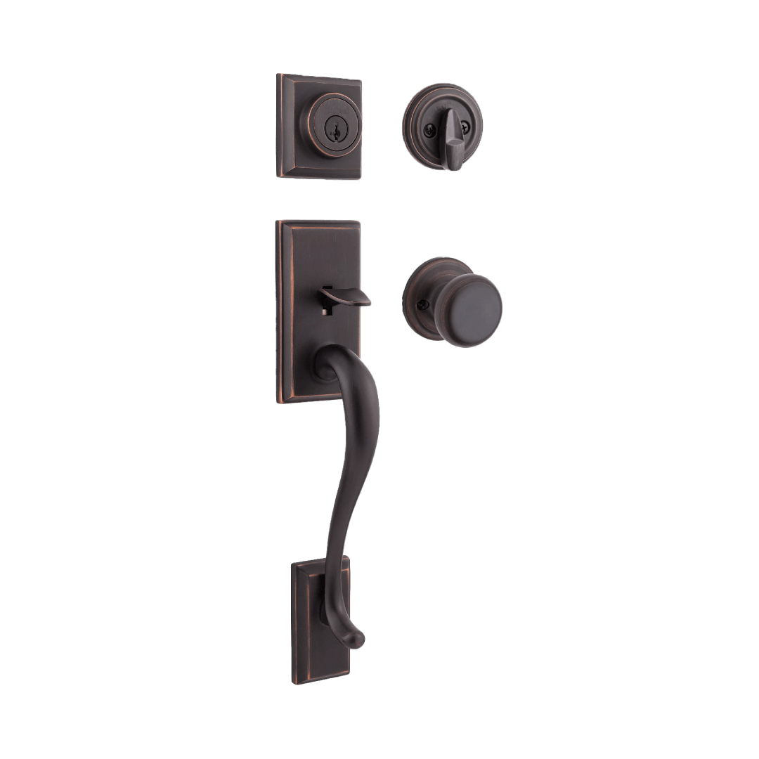 Hawthorne Handleset with Juno Knob - Deadbolt Keyed One Side with SmartKey