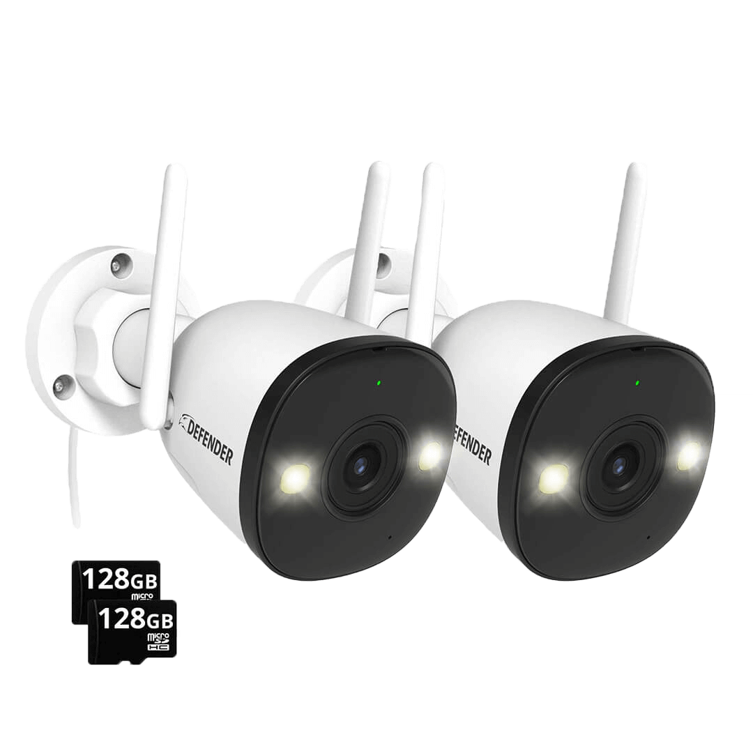 AI POWERED 4K Guard Pro Wi-Fi 6 Plug-in Security Camera with 128GB SD Card, 2 Pack
