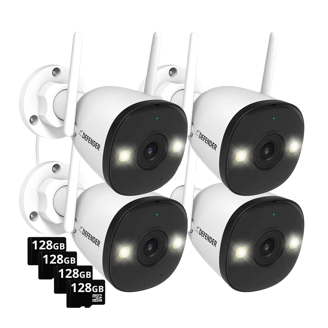 AI POWERED 4K Guard Pro Wi-Fi 6 Plug-in Security Camera with 128GB SD Card, 4 Pack