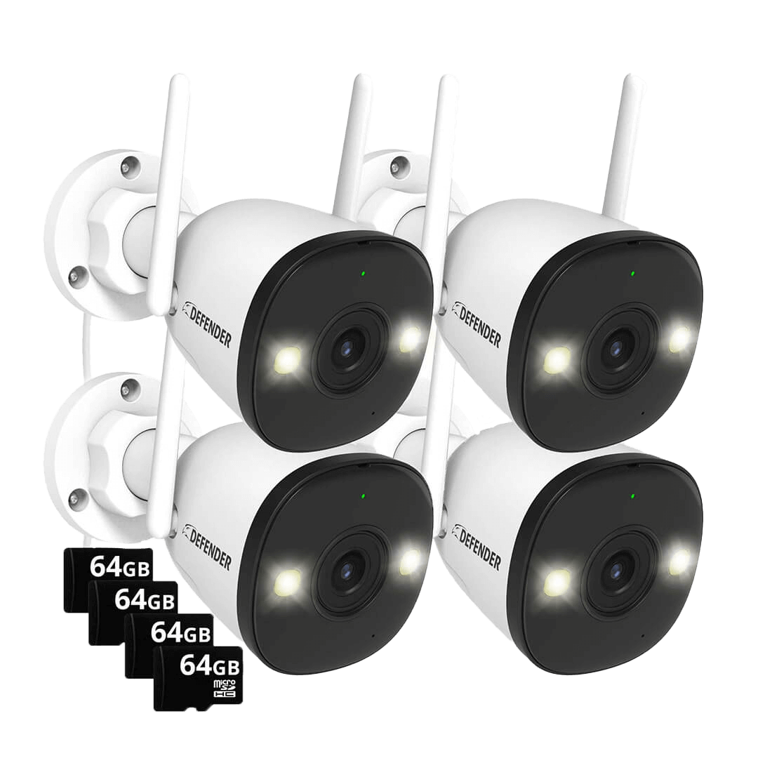AI POWERED 4K Guard Pro Wi-Fi 6 Plug-in Security Camera with 64GB SD Card, 4 Pack