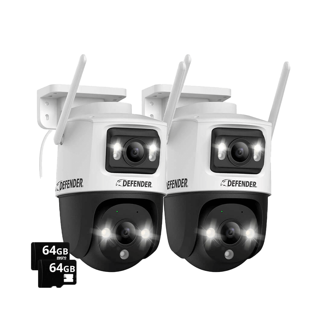 AI POWERED Guard Pro 3K PLUS Dual Lens PTZ Wi-Fi 6 Plug-in Security Camera with 64GB SD Card, 2 Pack