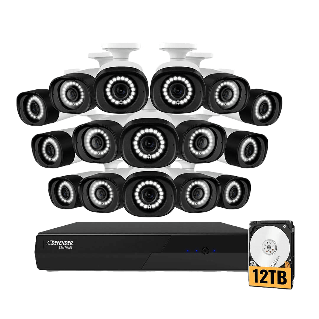 Sentinel 4K Ultra HD Wired 16 Ch PoE NVR Security System with 16 Metal Cameras & 12TB HDD Upgrade
