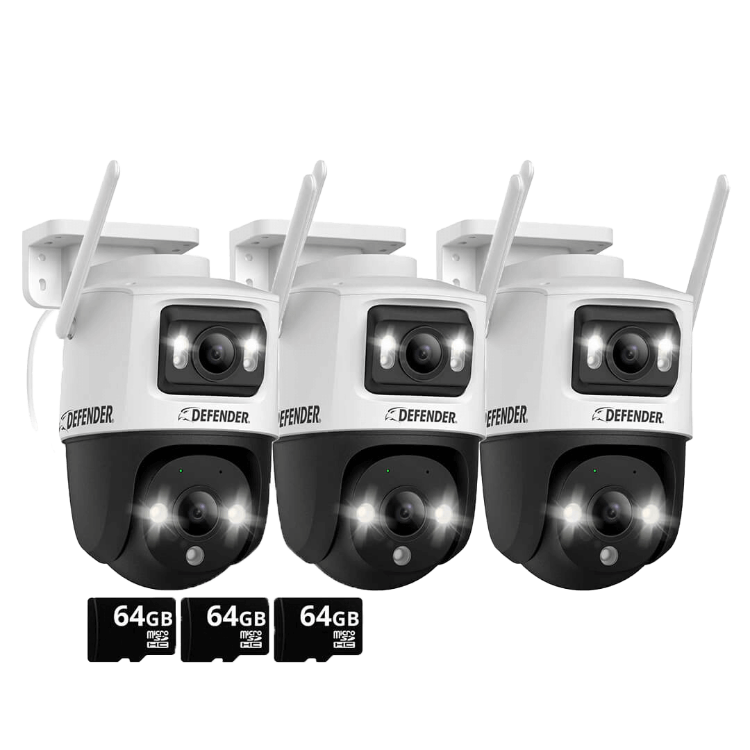 AI POWERED Guard Pro 3K PLUS Dual Lens PTZ Wi-Fi 6 Plug-in Security Camera with 64GB SD Card, 3 Pack