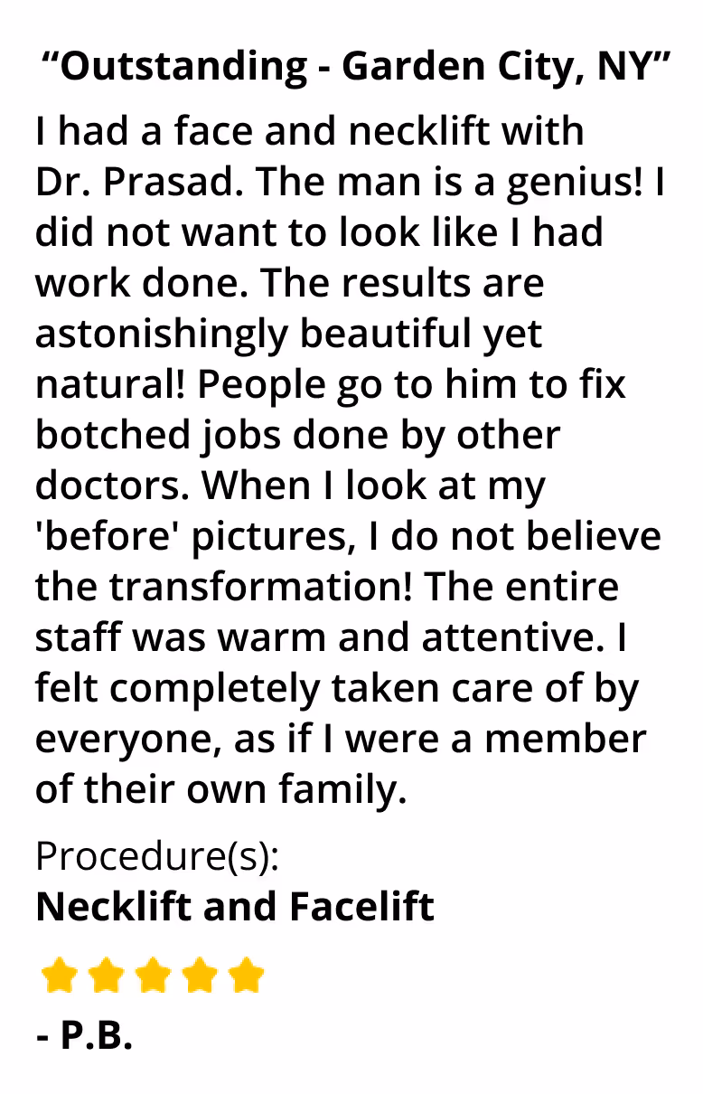 "Outstanding" - patient testimonial on her face lift and neck lift experience