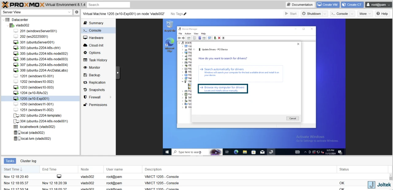 Figure 3 - Installing a Windows VM on a DELL PowerEdge R730xd with Proxmox | Browsing for Files to Update Key Drivers