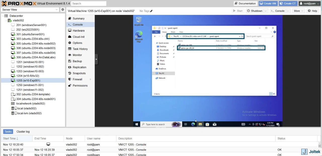 Figure 9 - Installing a Windows VM on a DELL PowerEdge R730xd with Proxmox | Installing QEMU Agent