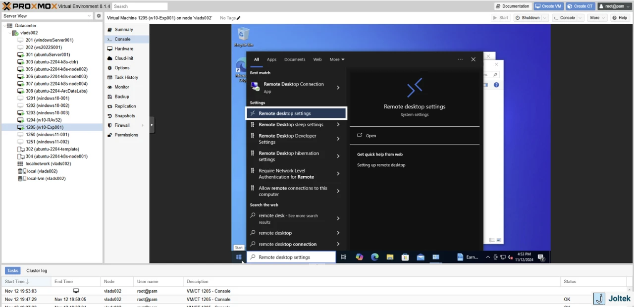 Figure 22 - Installing a Windows VM on a DELL PowerEdge R730xd with Proxmox | Configuring Remote Desktop Access