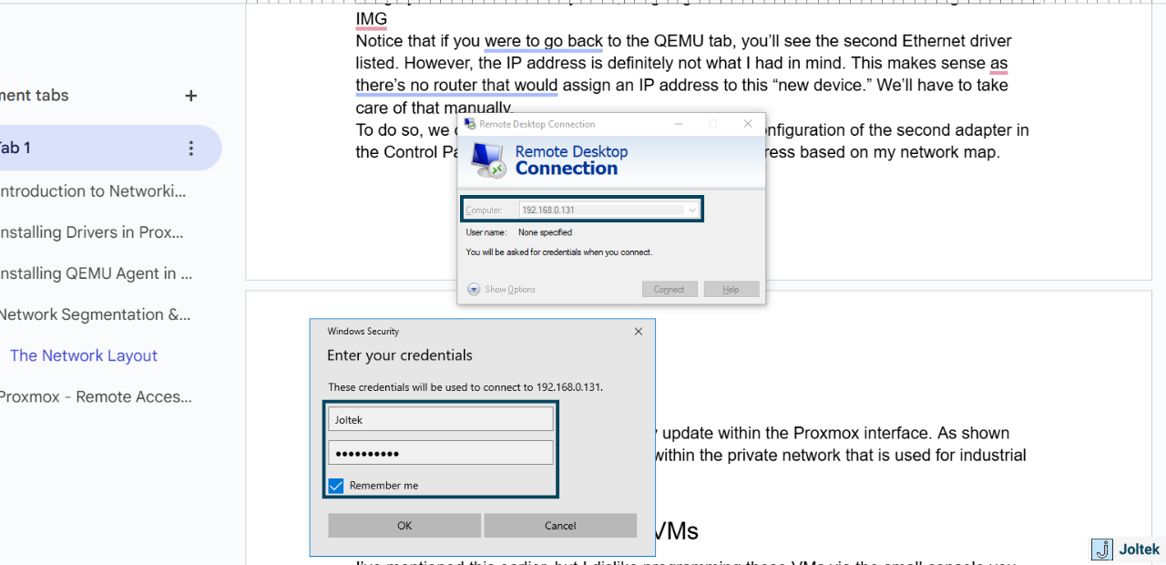 Figure 24 - Installing a Windows VM on a DELL PowerEdge R730xd with Proxmox | Configuring Remote Desktop Access