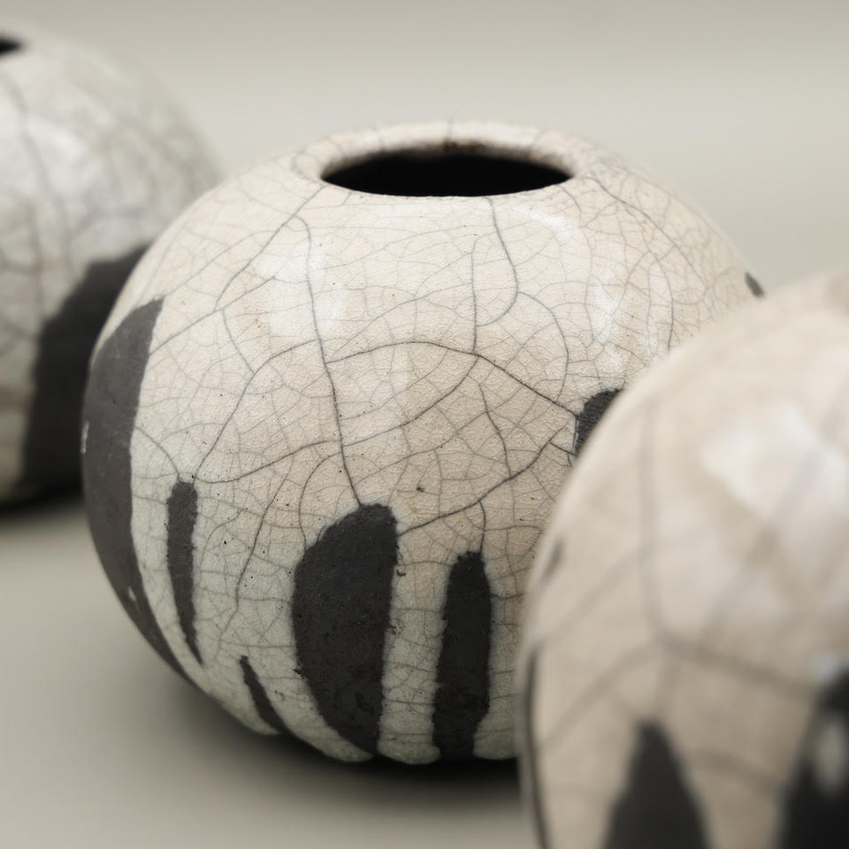trio of raku sphere bud vases