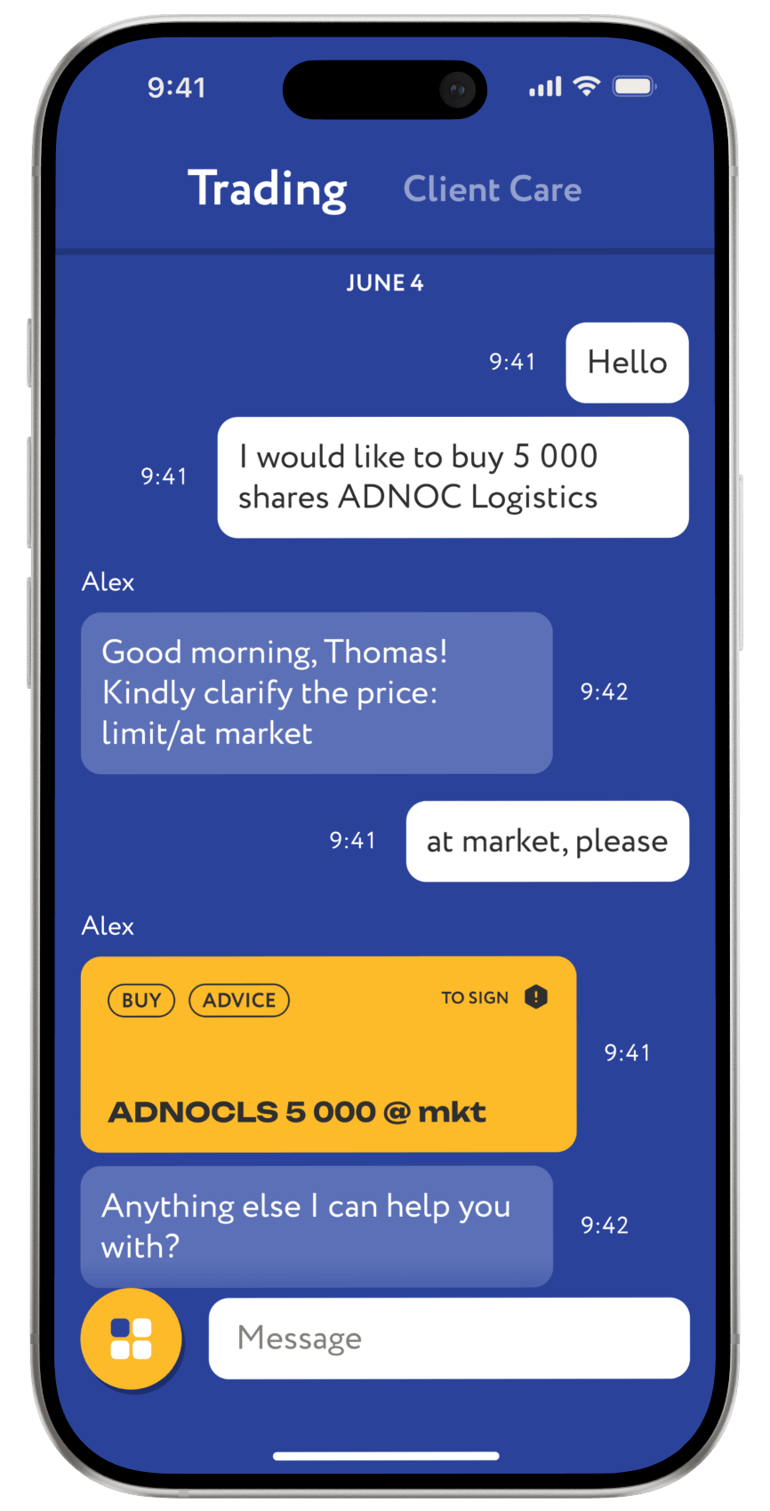 Place orders via live chat