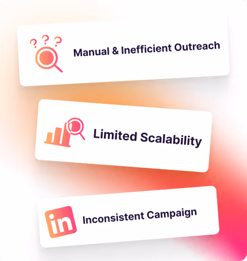 Graphic listing common sales challenges: manual and inefficient outreach, limited scalability, and inconsistent campaigns.