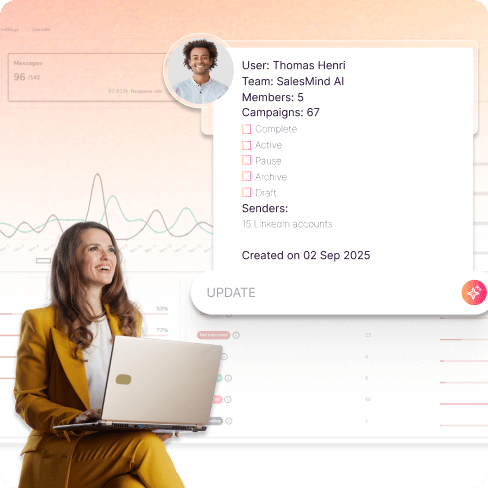 Outbound growth dashboard showing AI-powered lead sourcing, campaign performance, engagement tracking, and scalable outbound workflows.